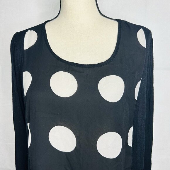 Allison Taylor Blouse Top Long-Sleeve Dot Print Size M Rayon Blend Stretch - Picture 2 of 6